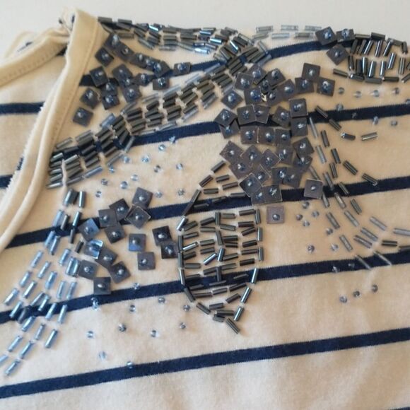 Y2K Fitted T Shirt Dress S Sequins Embellished Striped Stretch 90s Artsy Bohemia - Picture 4 of 16